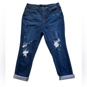 Judy Blue high waist button fly distressed boyfriend jeans 15/32 blue stretch